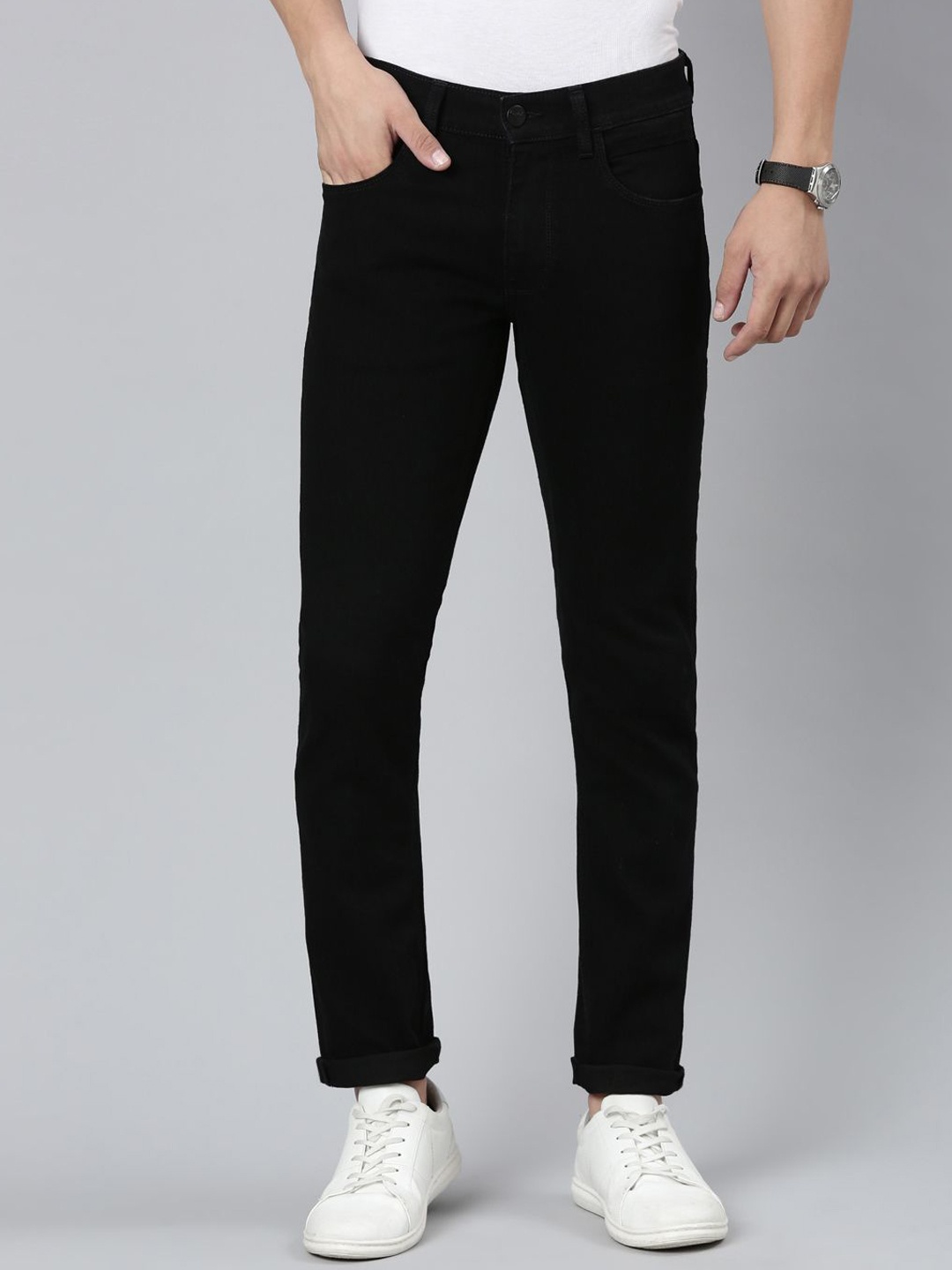 

American Bull Men Cotton Skinny Fit Stretchable Casual Jeans, Black