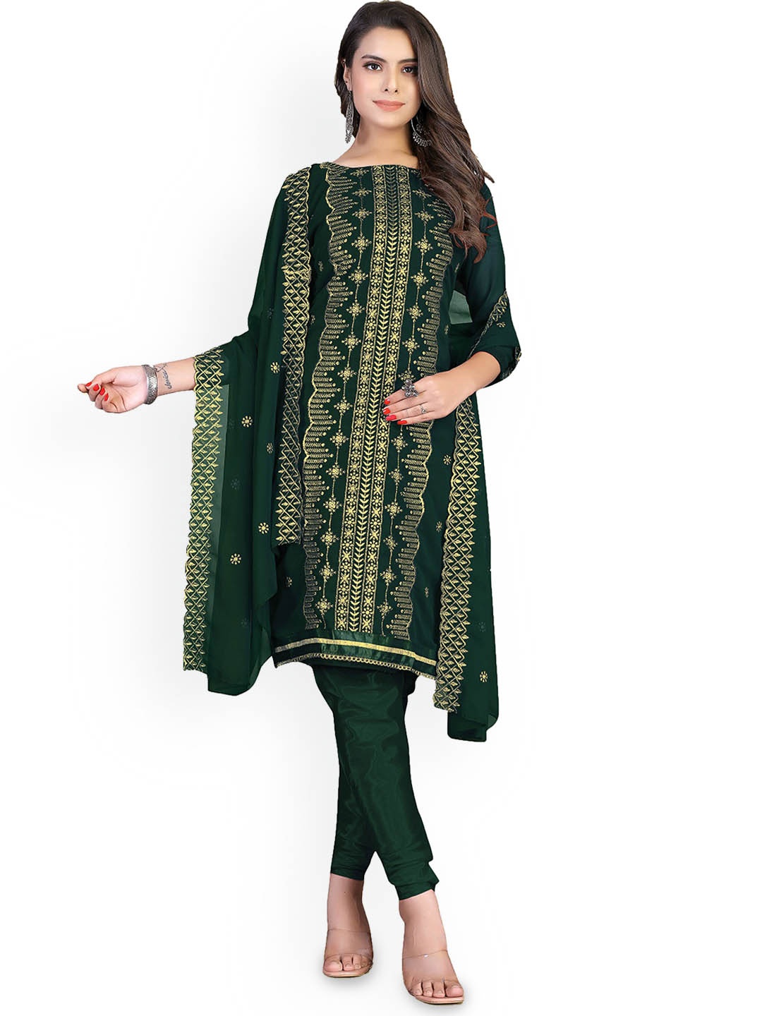 

Maroosh Floral Embroidered Unstitched Dress Material, Green