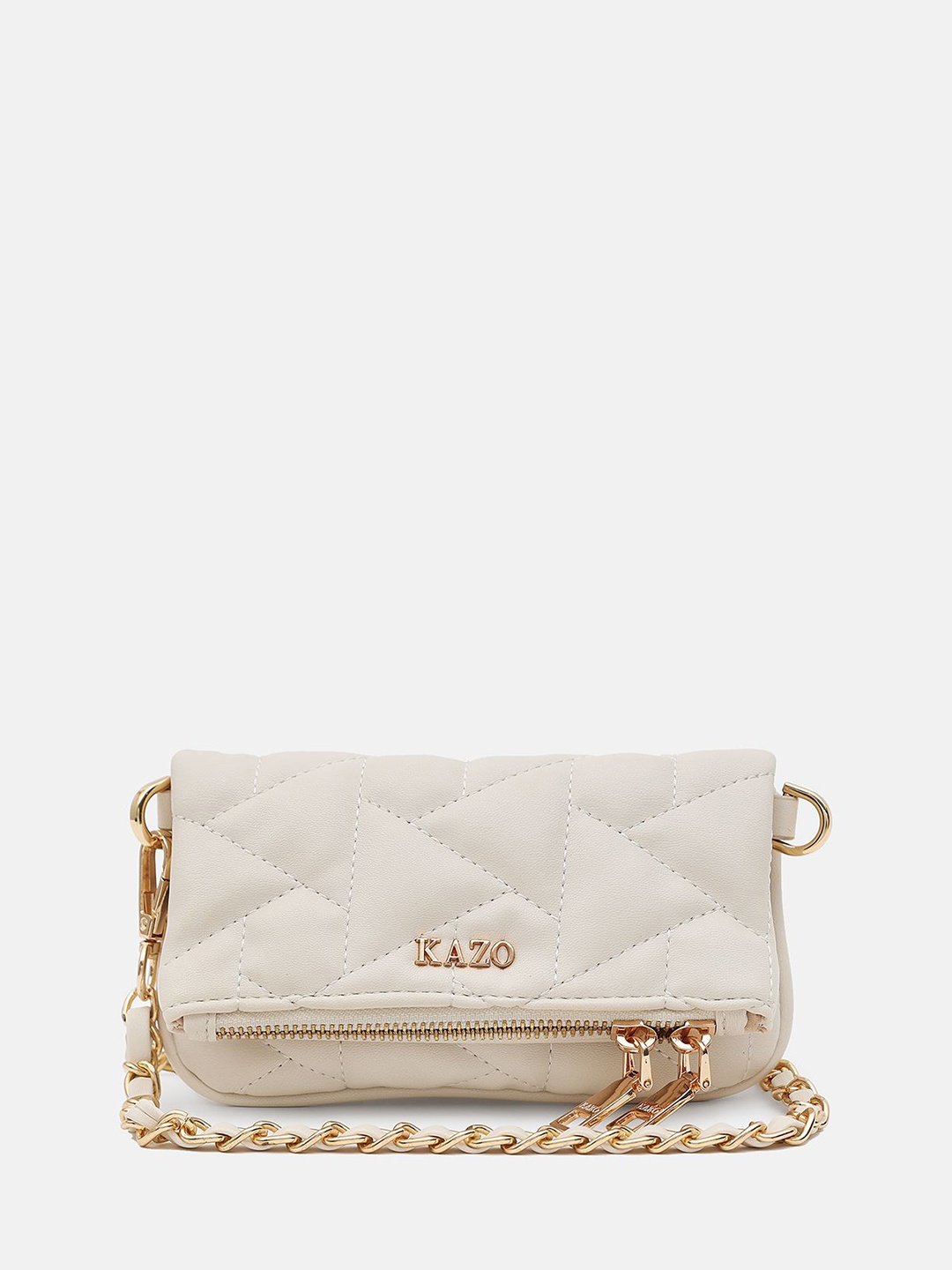 

Kazo Women Quilted Solid Sling Bag with Detachable Strap, Off white