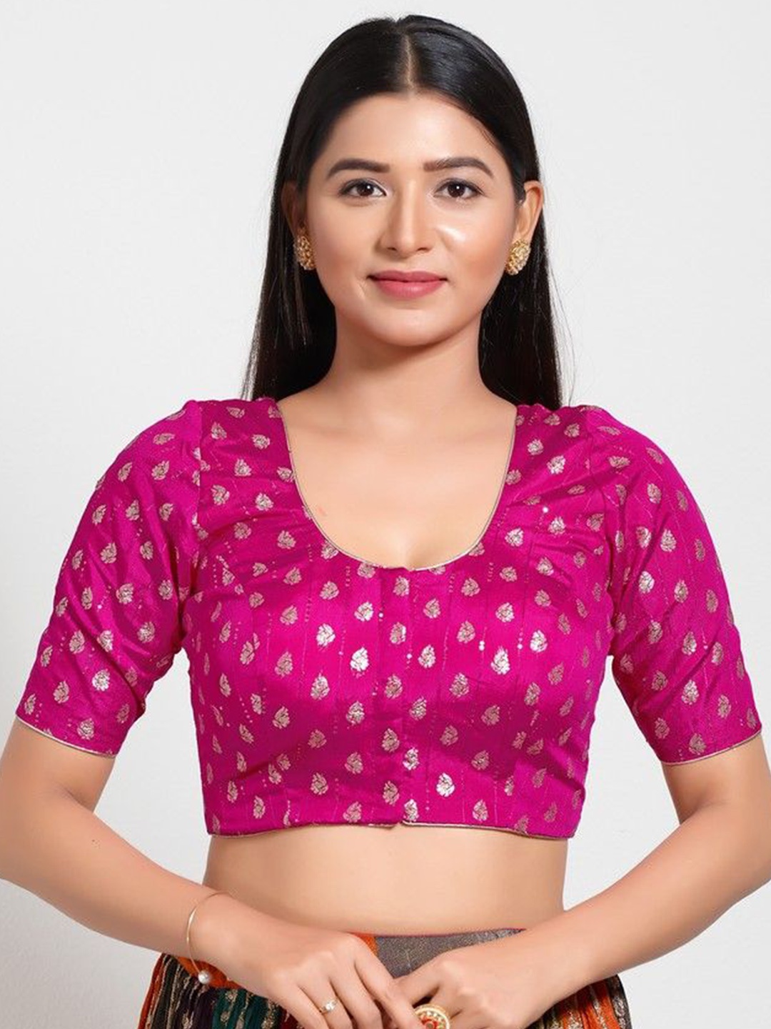 

Mmore Women Woven Design Saree Blouse, Pink