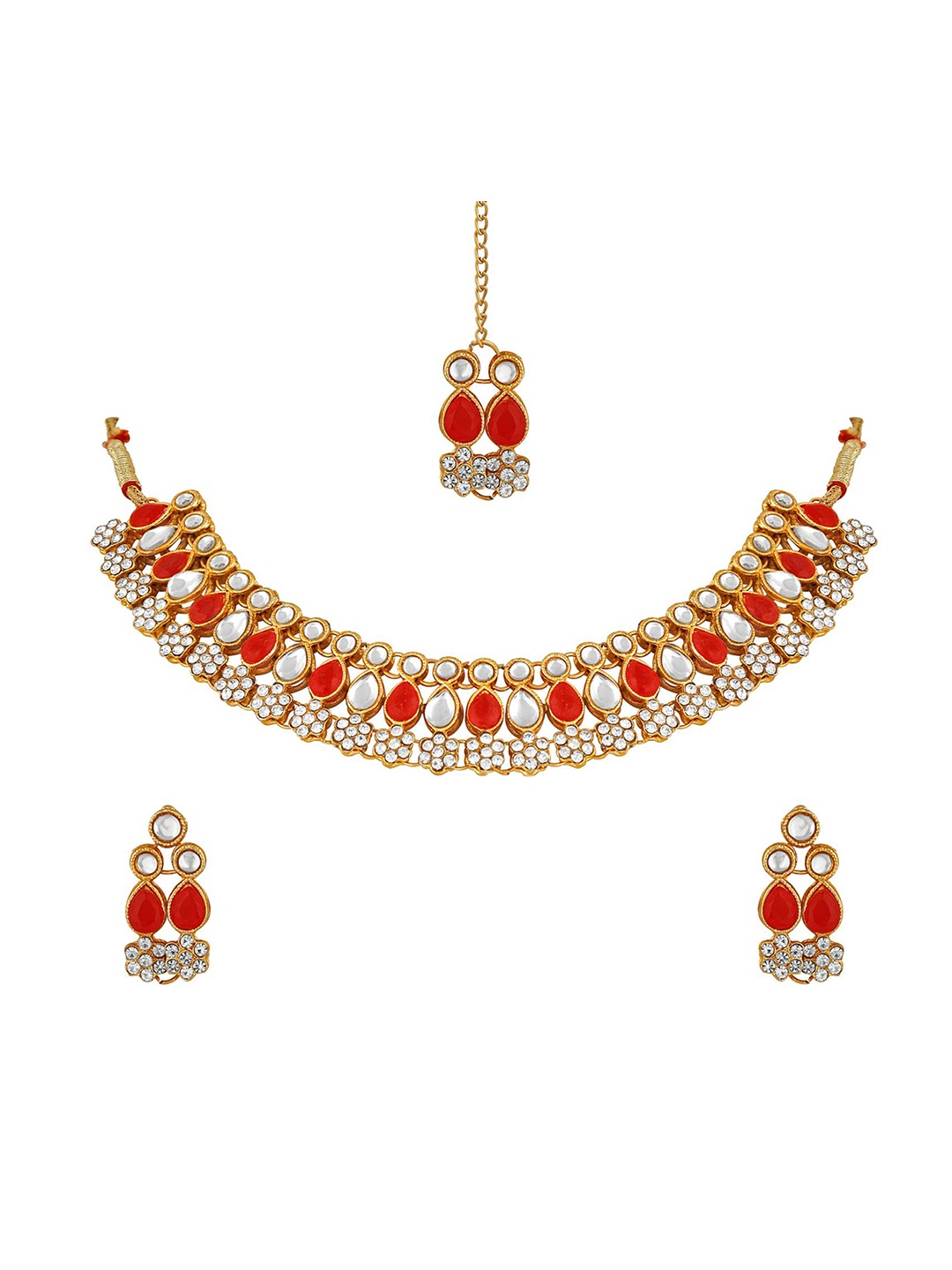 

Stefan Gold-Plated Kundan Studded & Pearls Beaded Jewellery Set