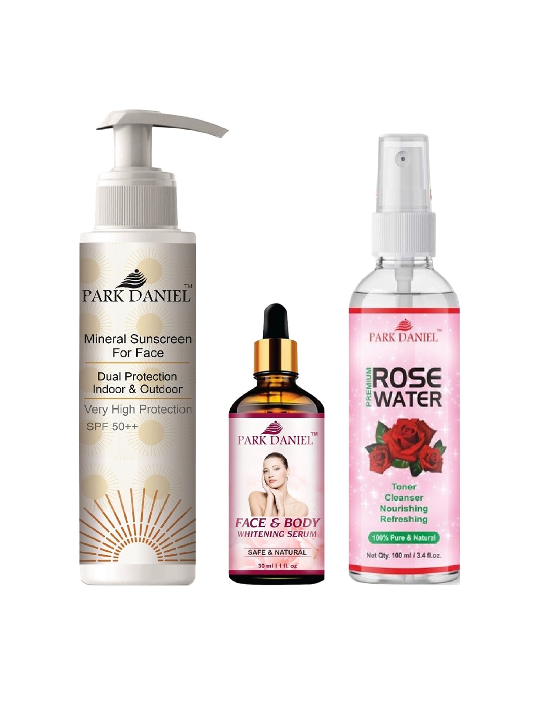 

Park Daniel Set Of 3 Mineral Sunscreen, Face Glowing Serum & Rose Water, Multi