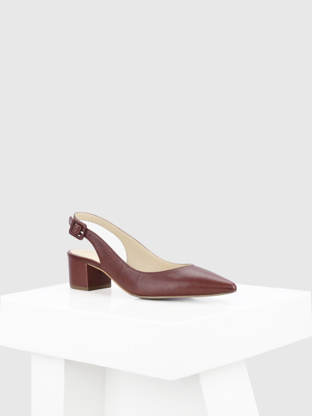 

Oroh Women Leather Pointed Toe Block Pumps, Maroon