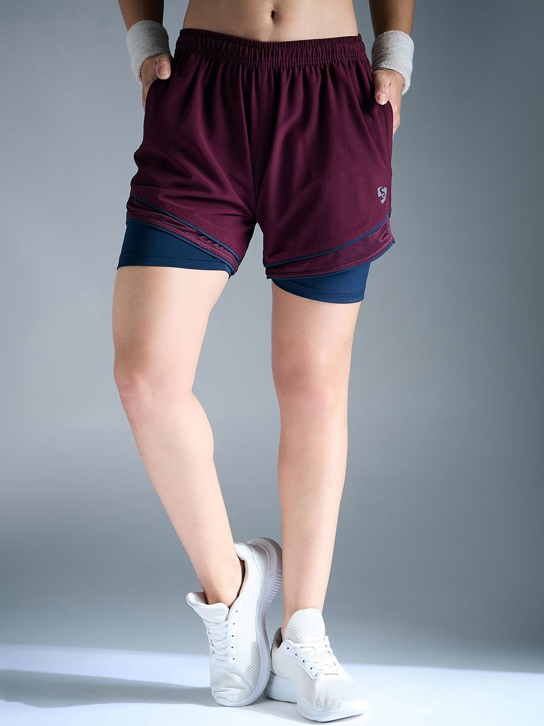 

SG Women Printed Sports Shorts, Burgundy