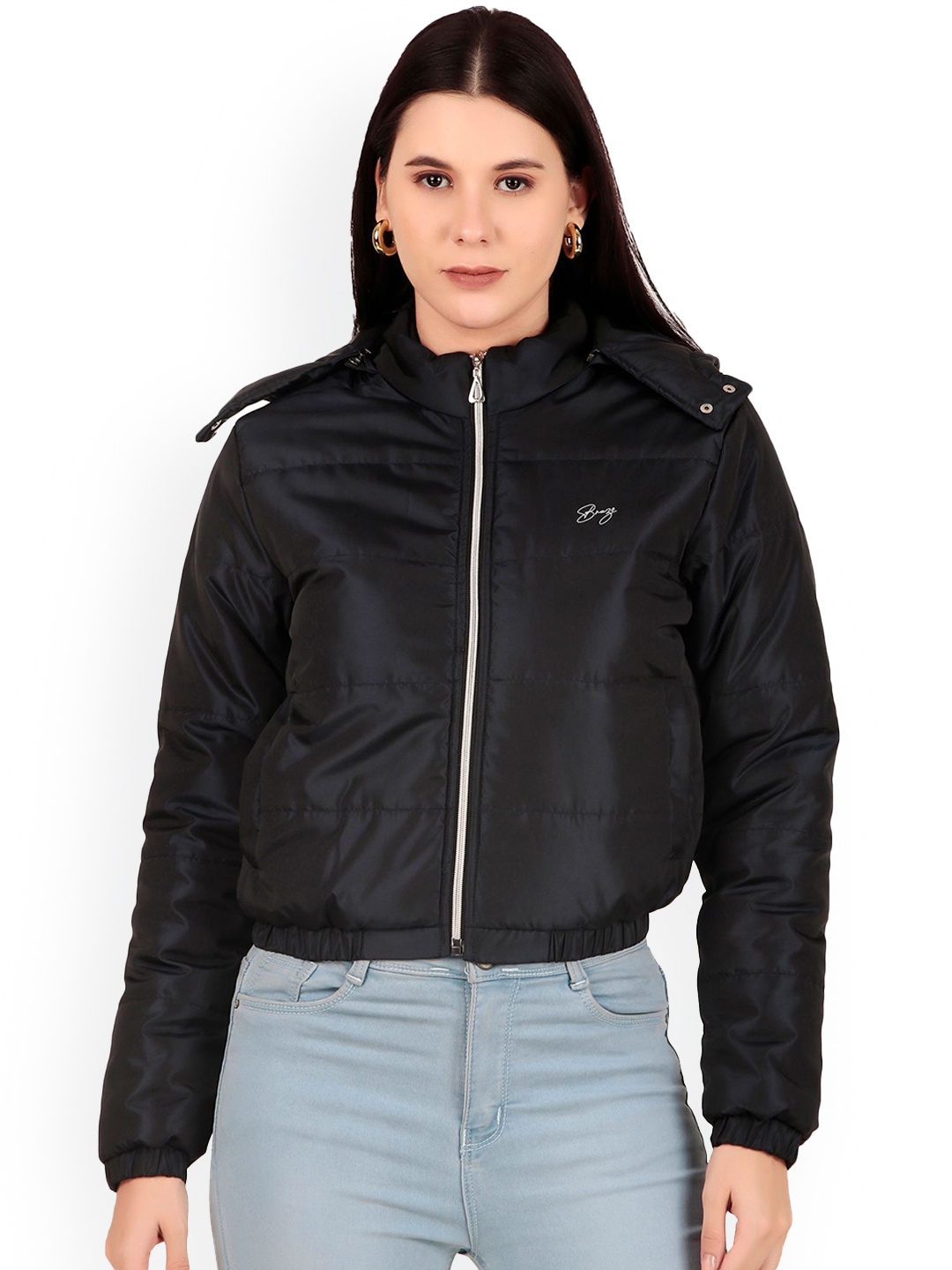 

Brazo Women Lightweight Crop Bomber Jacket, Navy blue