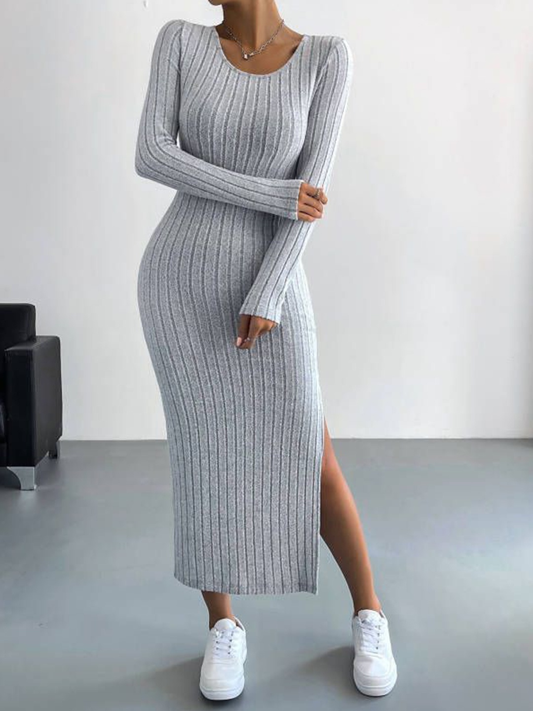 

HERE&NOW Women Bodycon Midi Dress, Grey