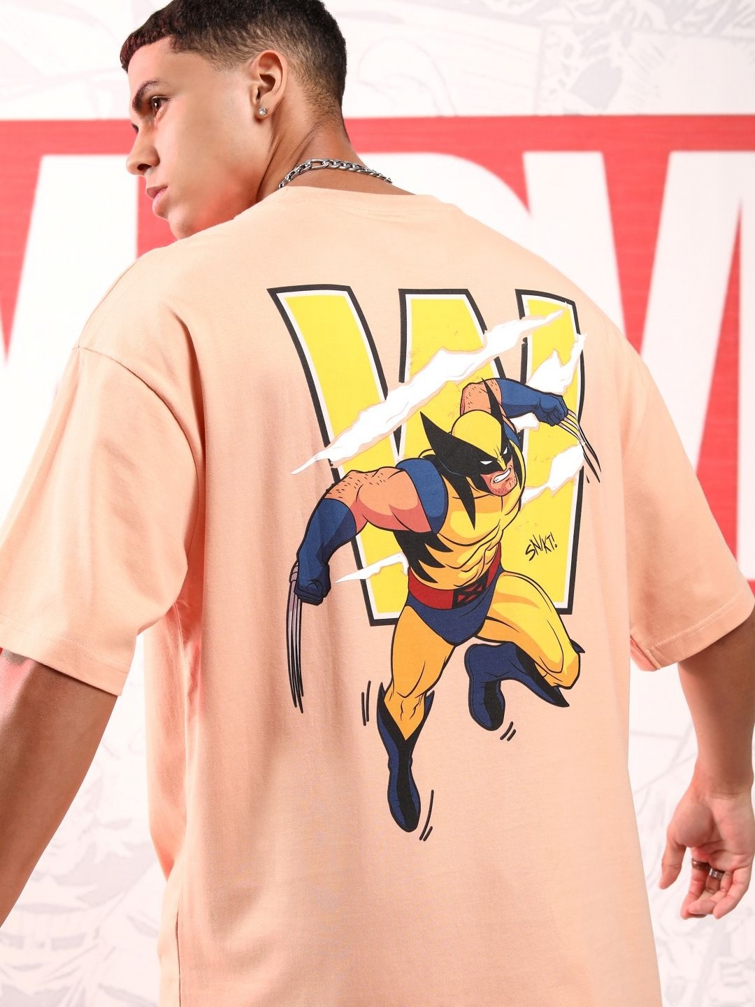 

HIGHLANDER Marvel Men X Men Round Neck Short Sleeve Oversized Drop Shoulder Tshirt, Pink