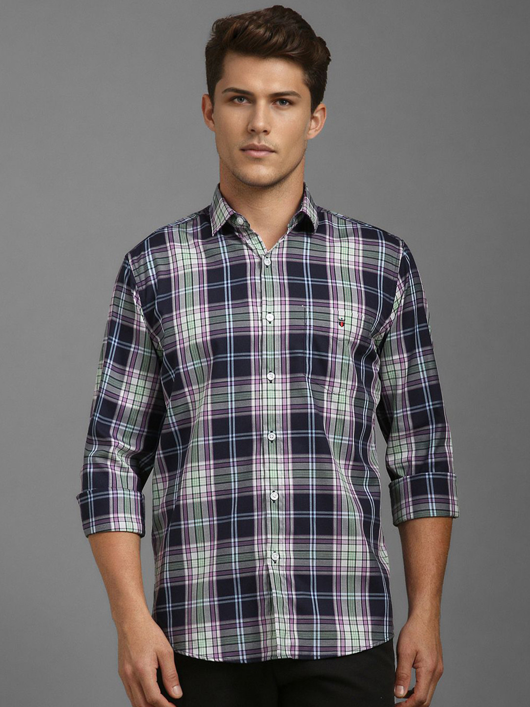 

Louis Philippe Sport Men Slim Fit Opaque Checked Casual Shirt, Purple