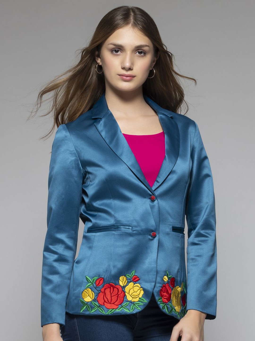 

SHAYE Embroidered Notch Lapel Collar Single-Breasted Blazers, Blue