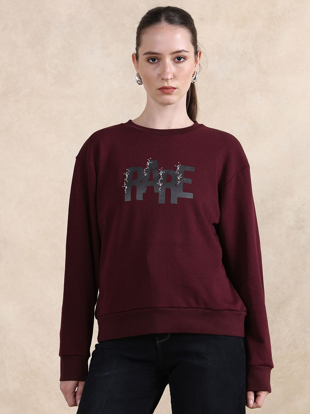 

RAREISM Women Printed Sweatshirt, Maroon