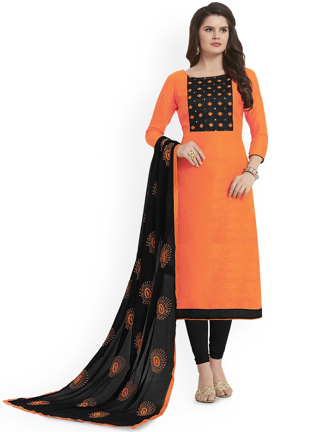 

Maroosh Embroidered Thread Work Unstitched Dress Material, Orange