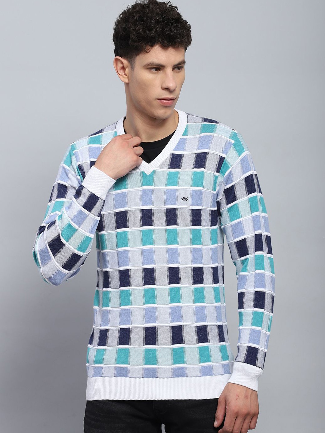 

Monte Carlo Men Checked Pullover, Blue
