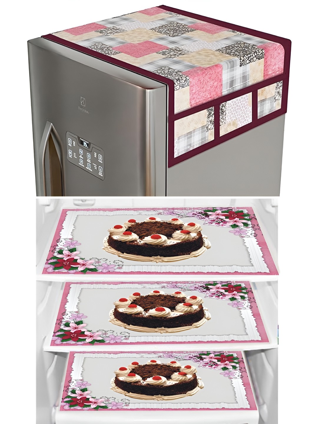 

LooMantha 6-Pcs Brown & Beige Printed Fridge Covers With Mat