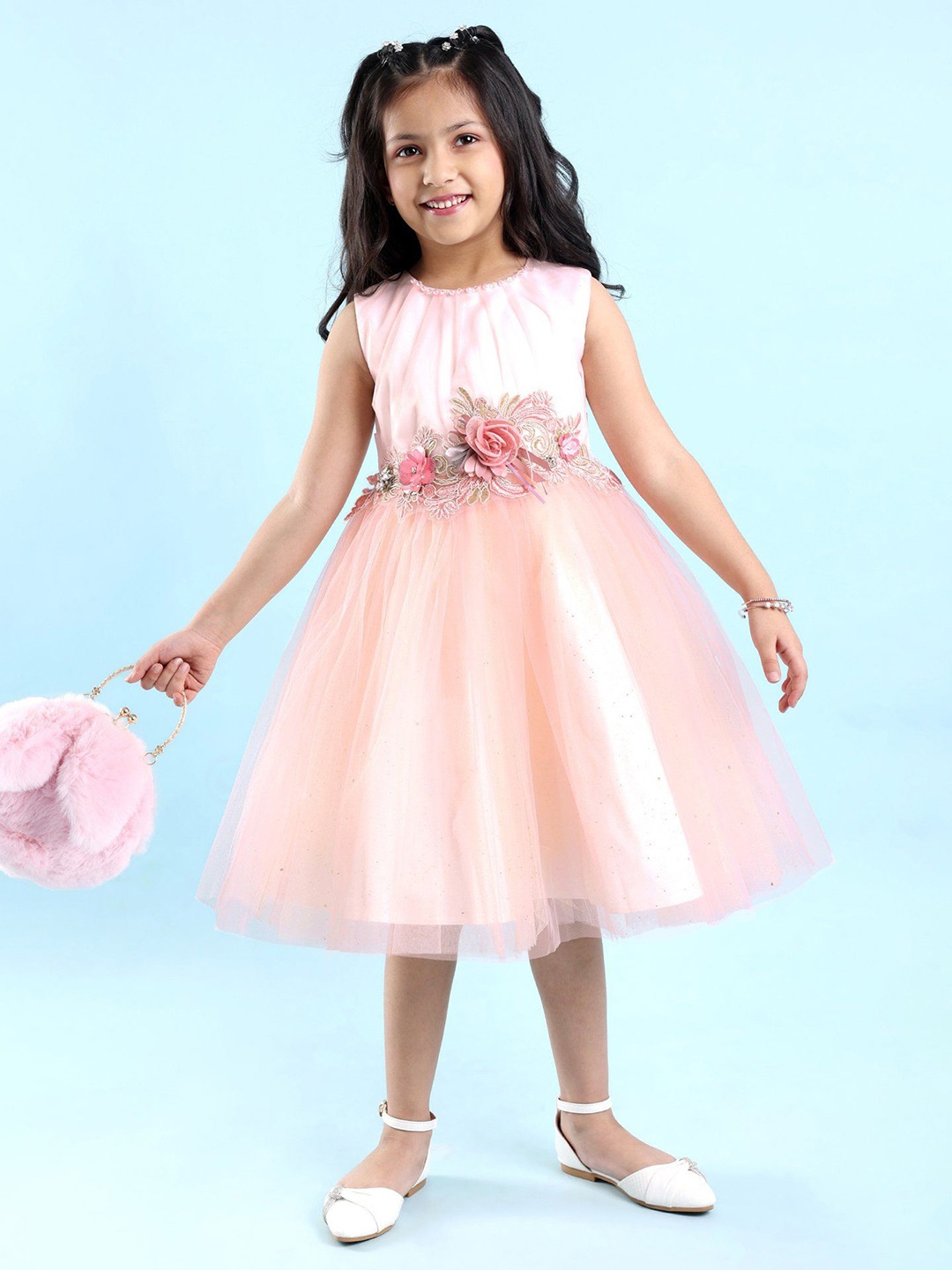 

Mark & Mia Girls Floral Applique Fit and Flare Dress, Peach