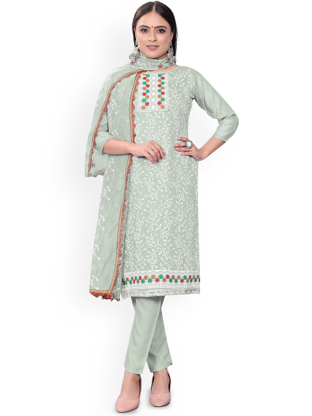 

Maroosh Embroidered Thread Work Unstitched Dress Material, Green