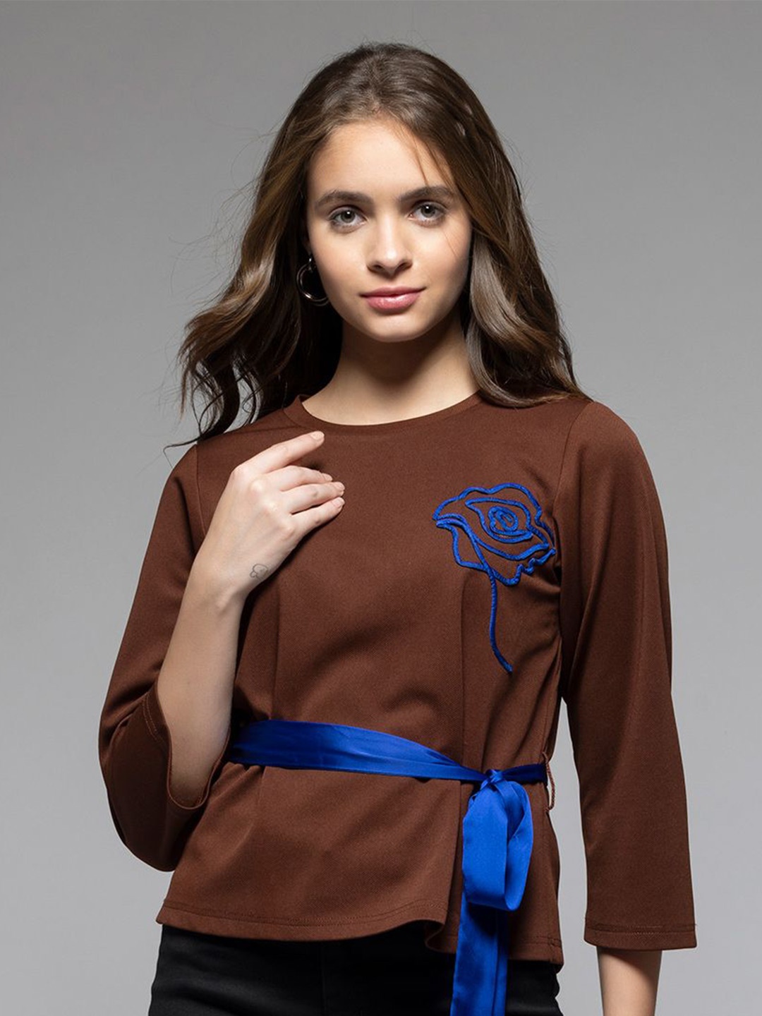 

SHAYE Women Embroidered Top, Brown