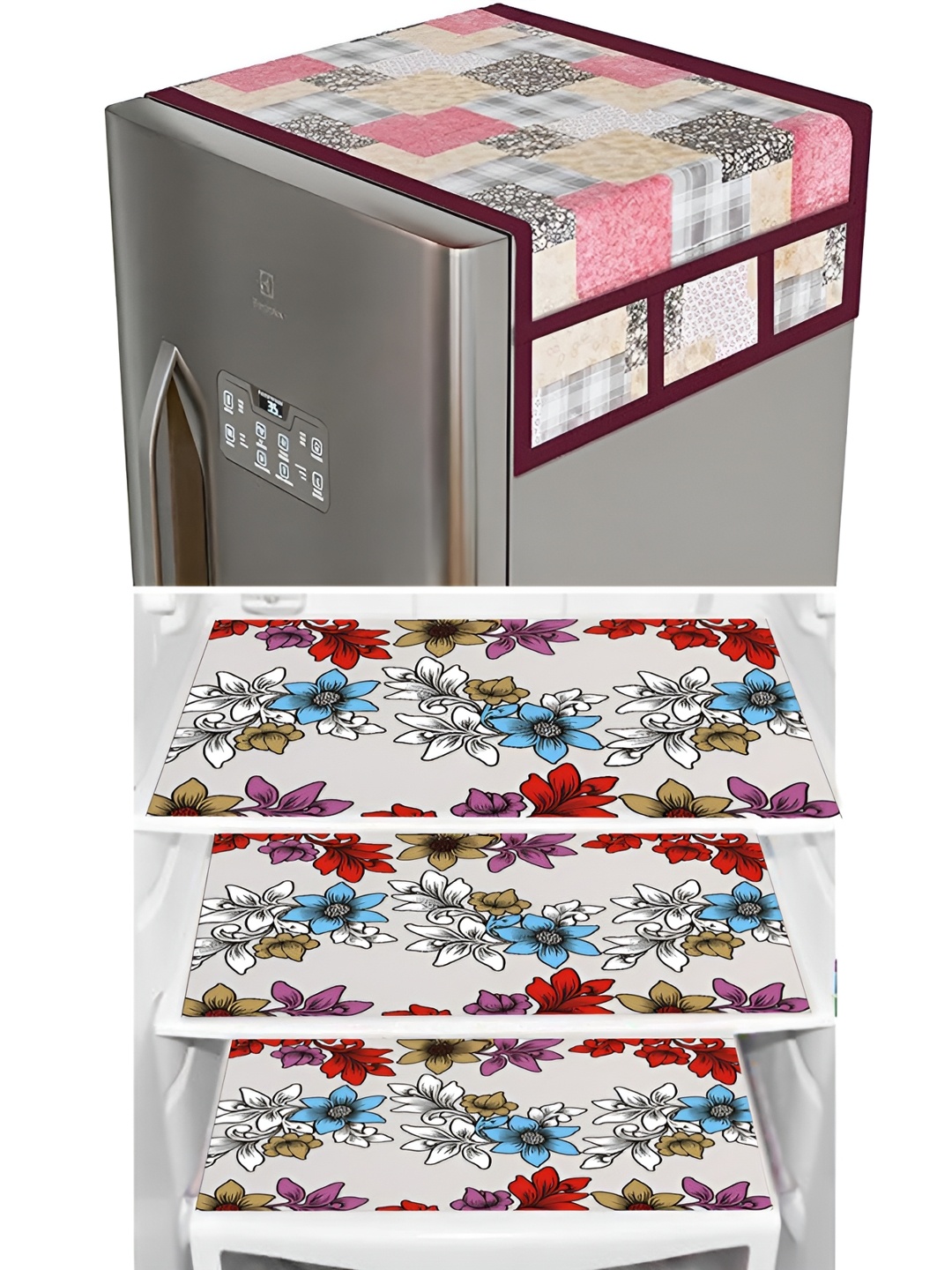 

LooMantha 5-Pcs Beige & Blue Printed Fridge Covers With Mat