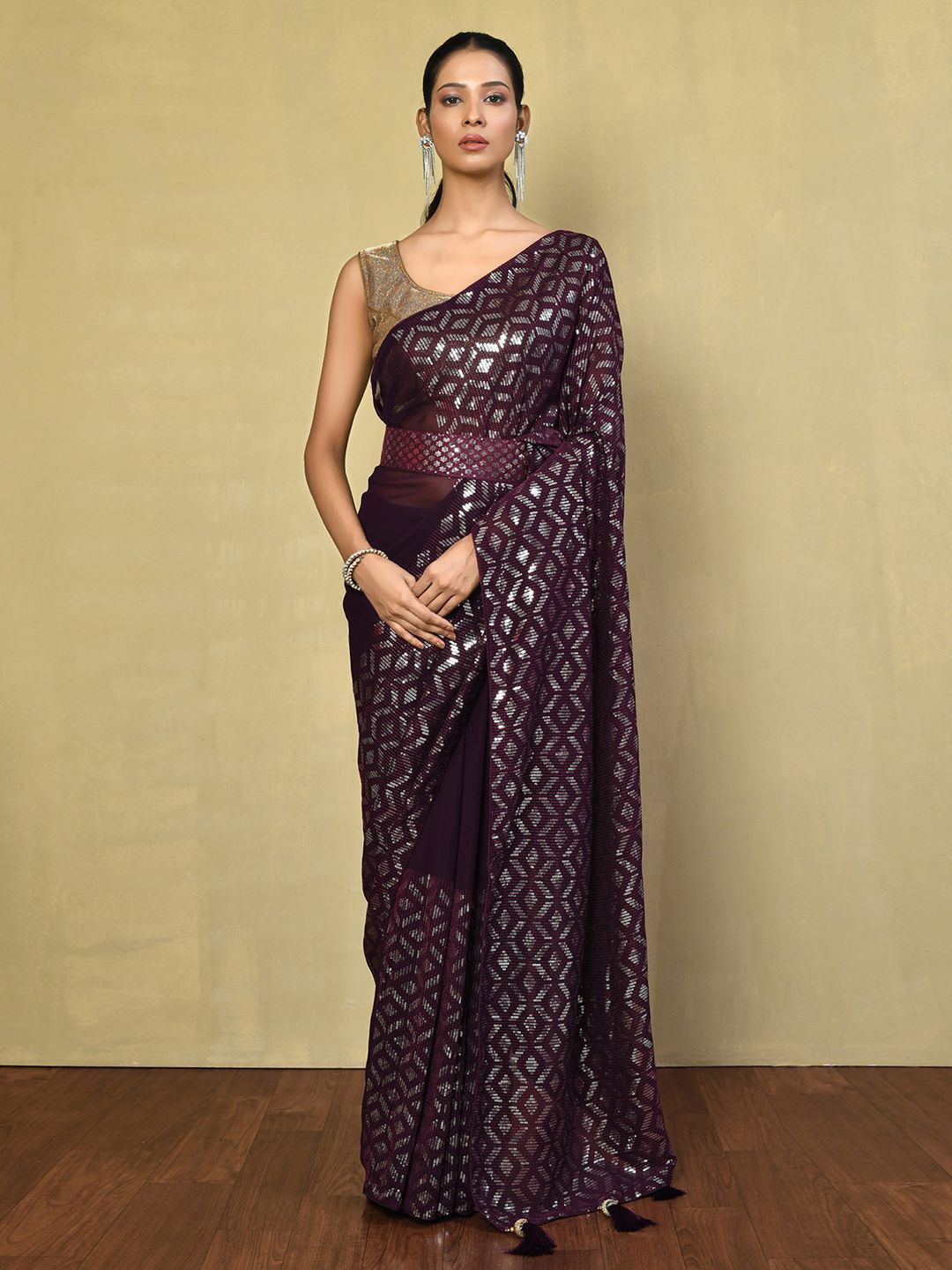 

Nazaakat by Samara Singh Embellished Sequinned Poly Georgette Saree, Purple
