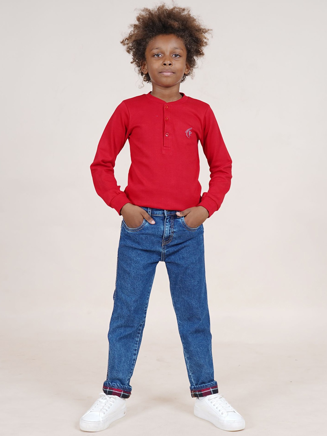 

KiddoPanti Boys Pure Cotton T-shirt With Jeans, Red