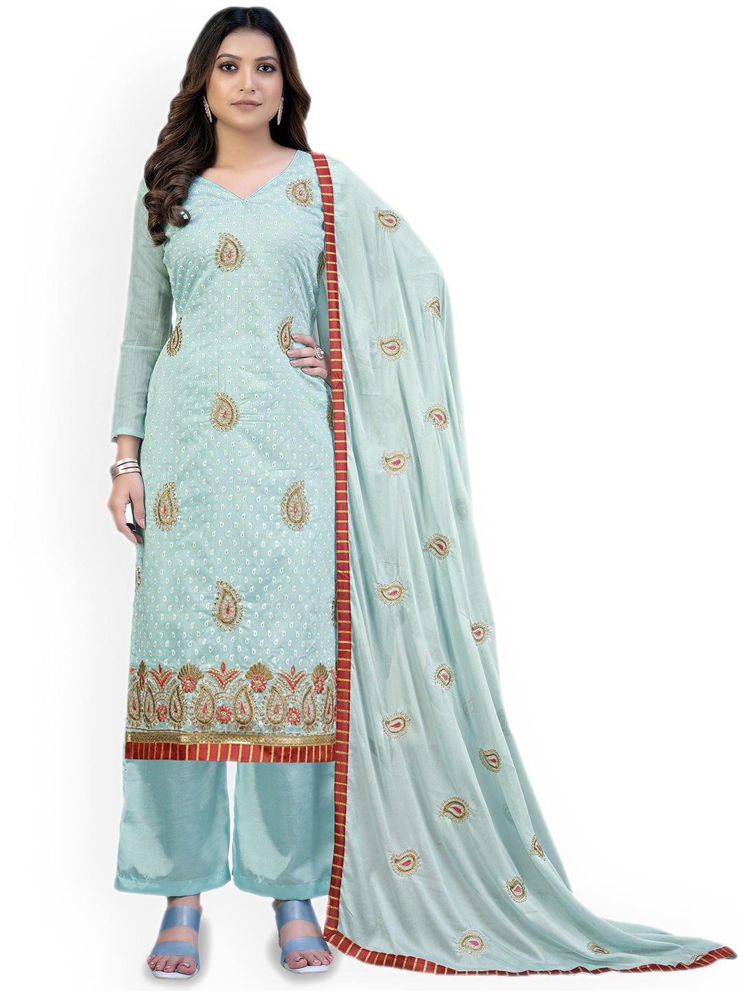 

Maroosh Ethnic Motifs Embroidered Sequinned Unstitched Dress Material, Sea green