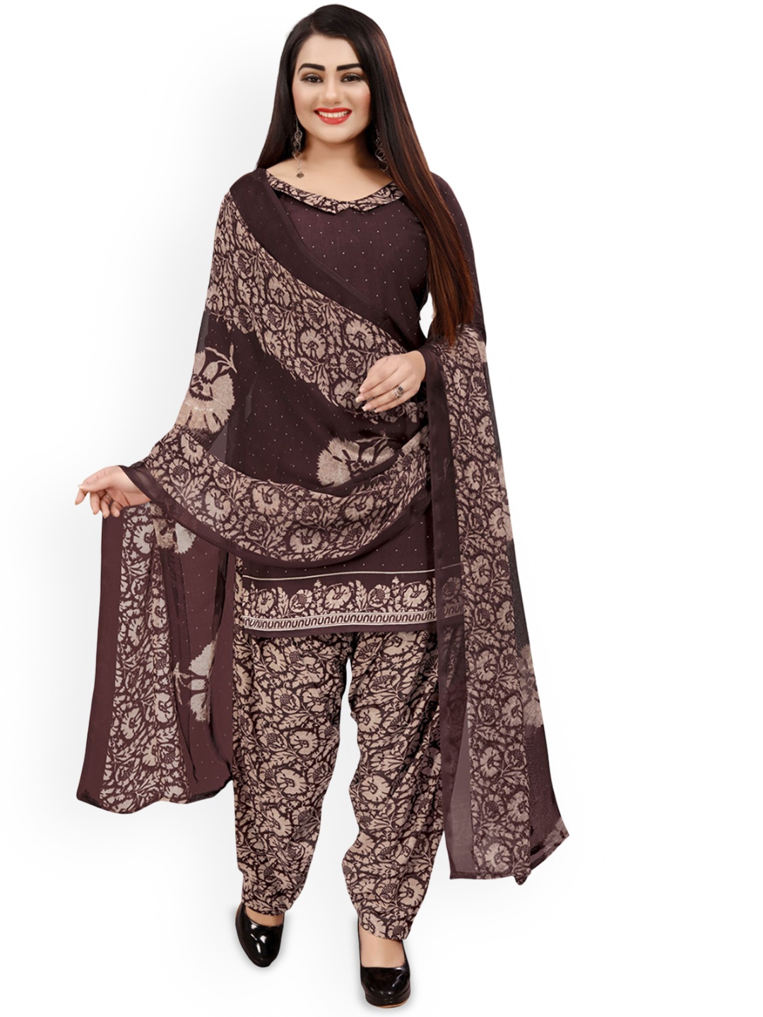 

Maroosh Printed Unstitched Dress Material, Brown