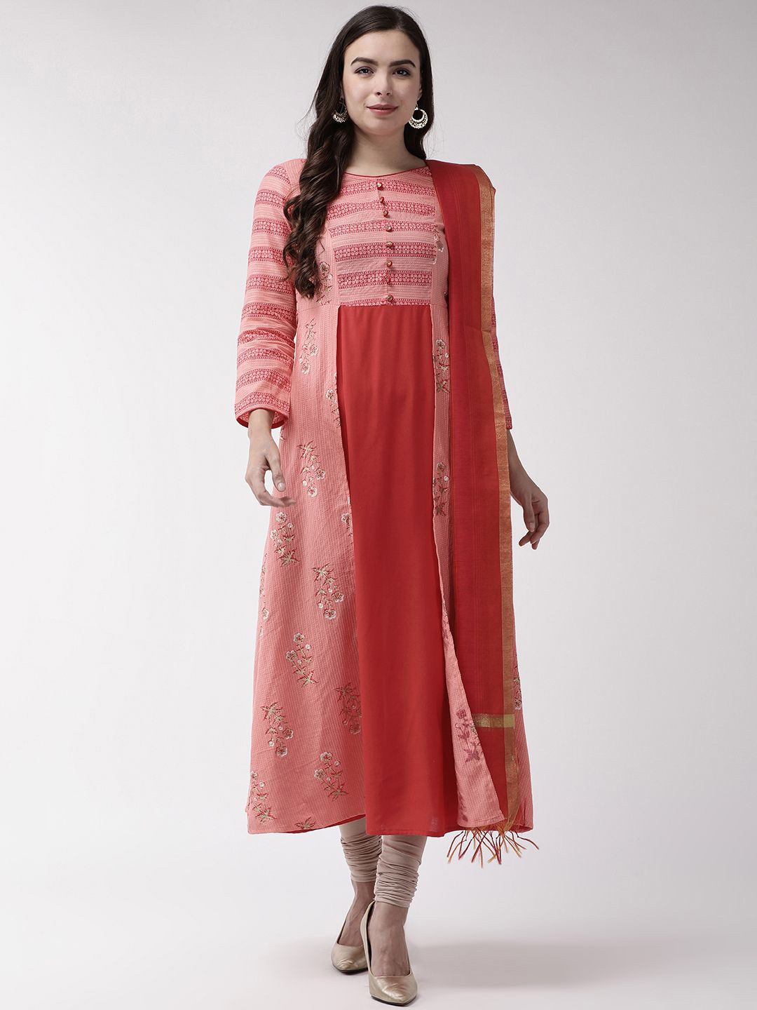 

Anouk Red Floral Printed Pure Cotton Straight Kurta With Legging & Dupatta