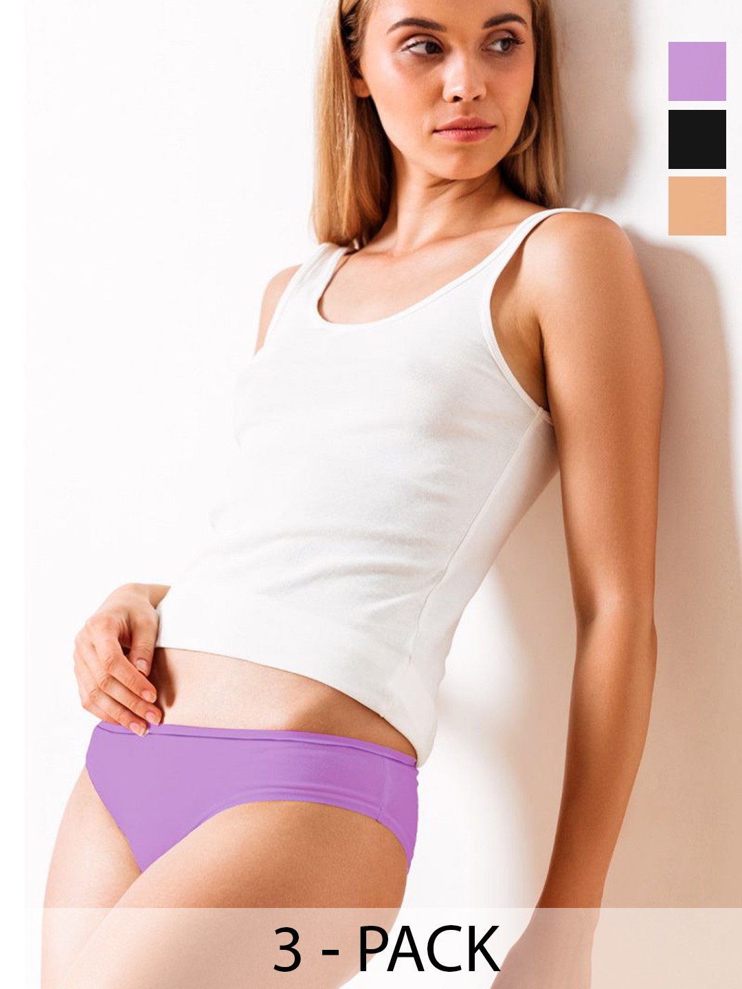 

Heelium Pack Of 3 Mid Rise Hipster Briefs P3-W-Brief-BGELAVBLK-XL, Beige