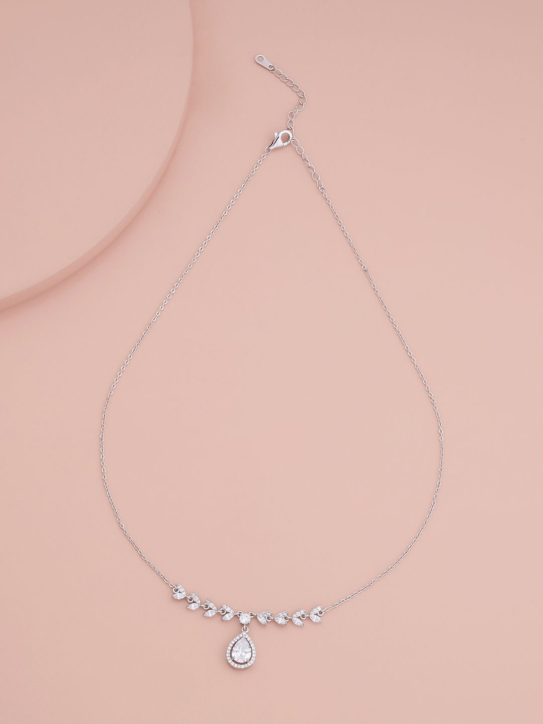 

Kushal's Fashion Jewellery Rhodium-Plated Stone Studded Statement Necklace, Silver