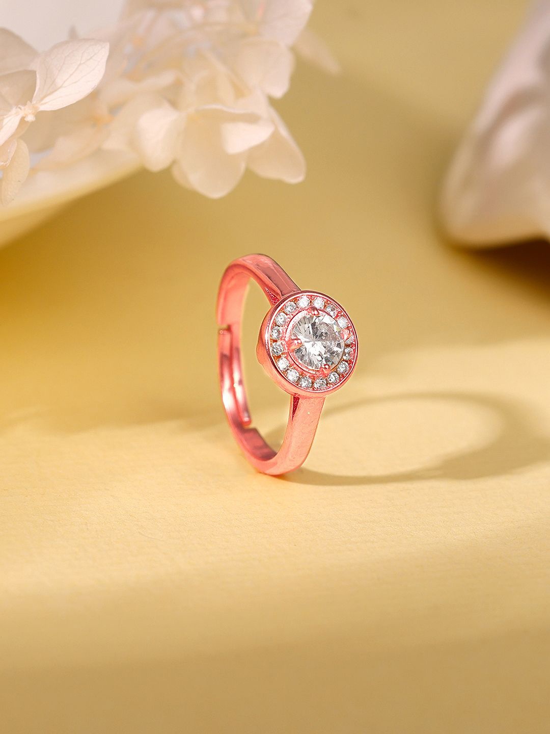 

GIVA 925 Sterling Silver Rose Gold Plated Stone Studded Magical World Finger Ring