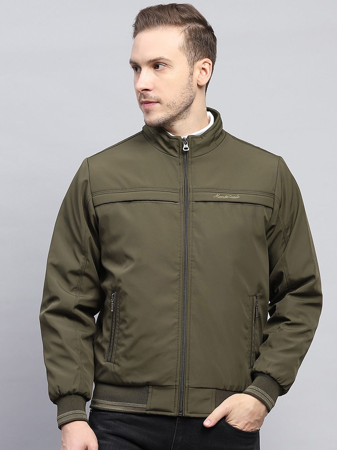 

Monte Carlo Men Mock Collar Solid Casual Padded Jacket, Olive