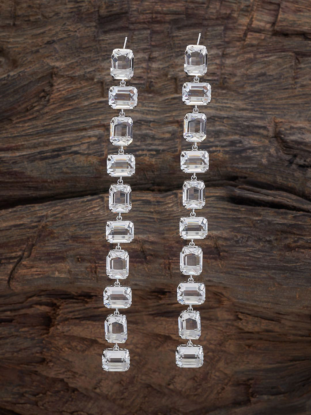 

Kushal's Fashion Jewellery Rhodium-Plated Cubic Zirconia Studded Square Drop Earrings, White