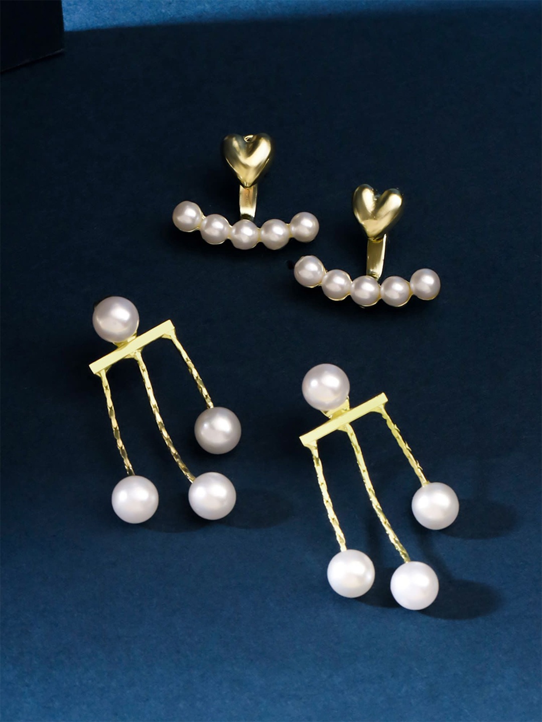 

Yellow Chimes Set of 2 Pairs Gold Plated Pearls Studded Contemporary Drop Earrings