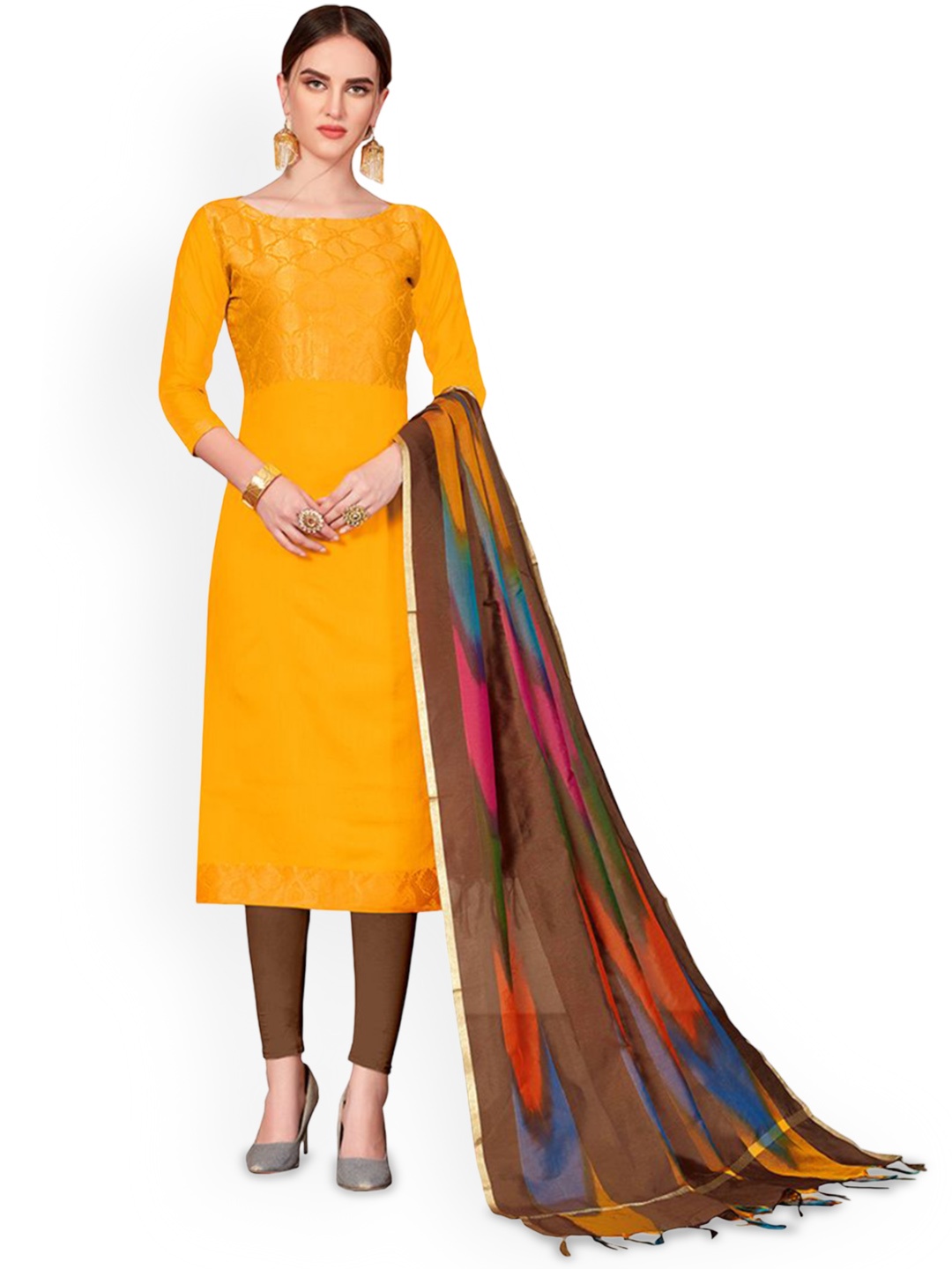 

Maroosh Floral Woven Design Unstitched Dress Material, Yellow