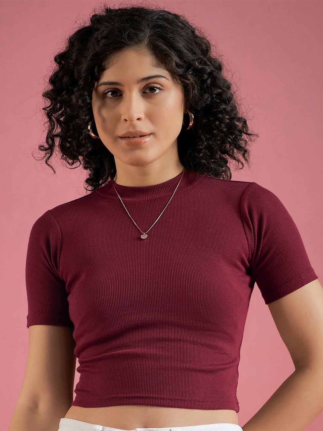 

Mayra Women Cotton Short Sleeves Tank Crop Top, Maroon