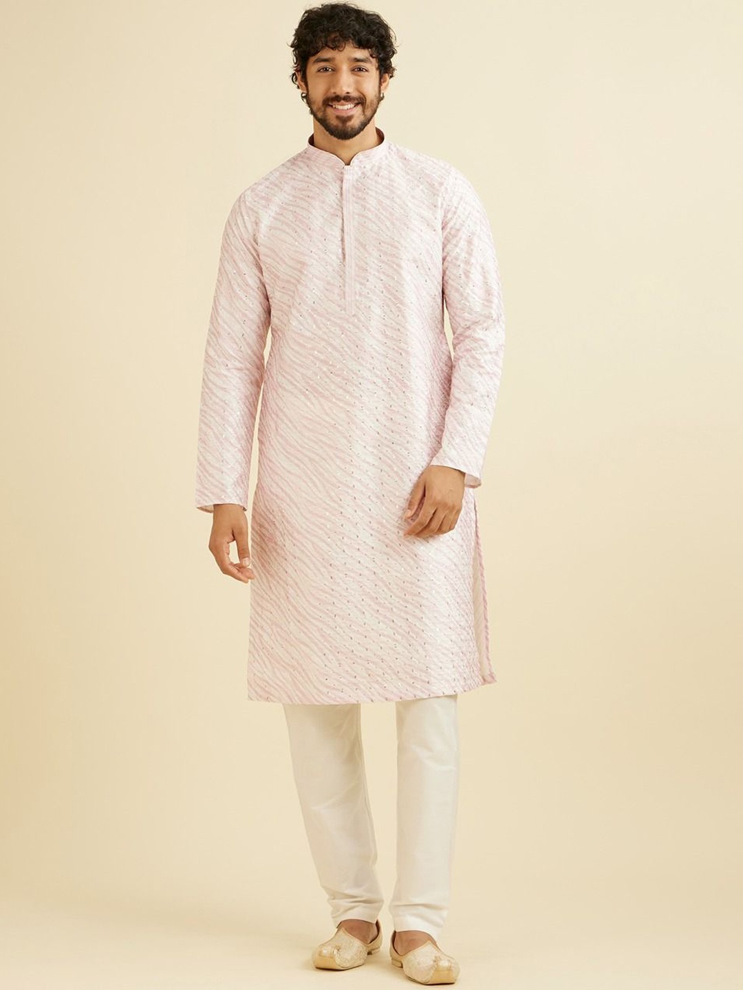 

Manyavar Men Embroidered Regular Sequinned Kurta with Pyjamas, Pink
