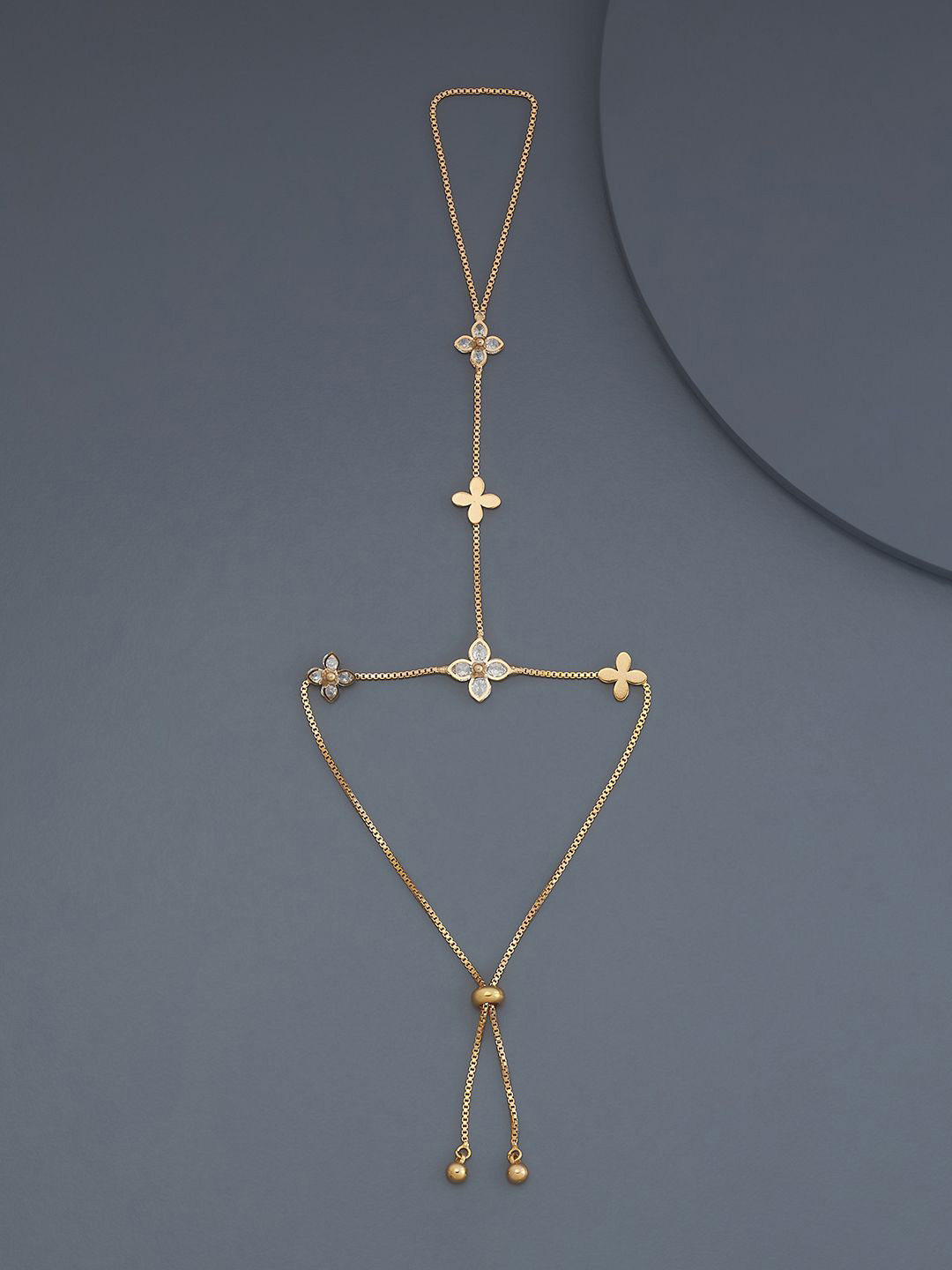 

Kushal's Fashion Jewellery Gold-Plated Cubic Zirconia Studded Ring Bracelet