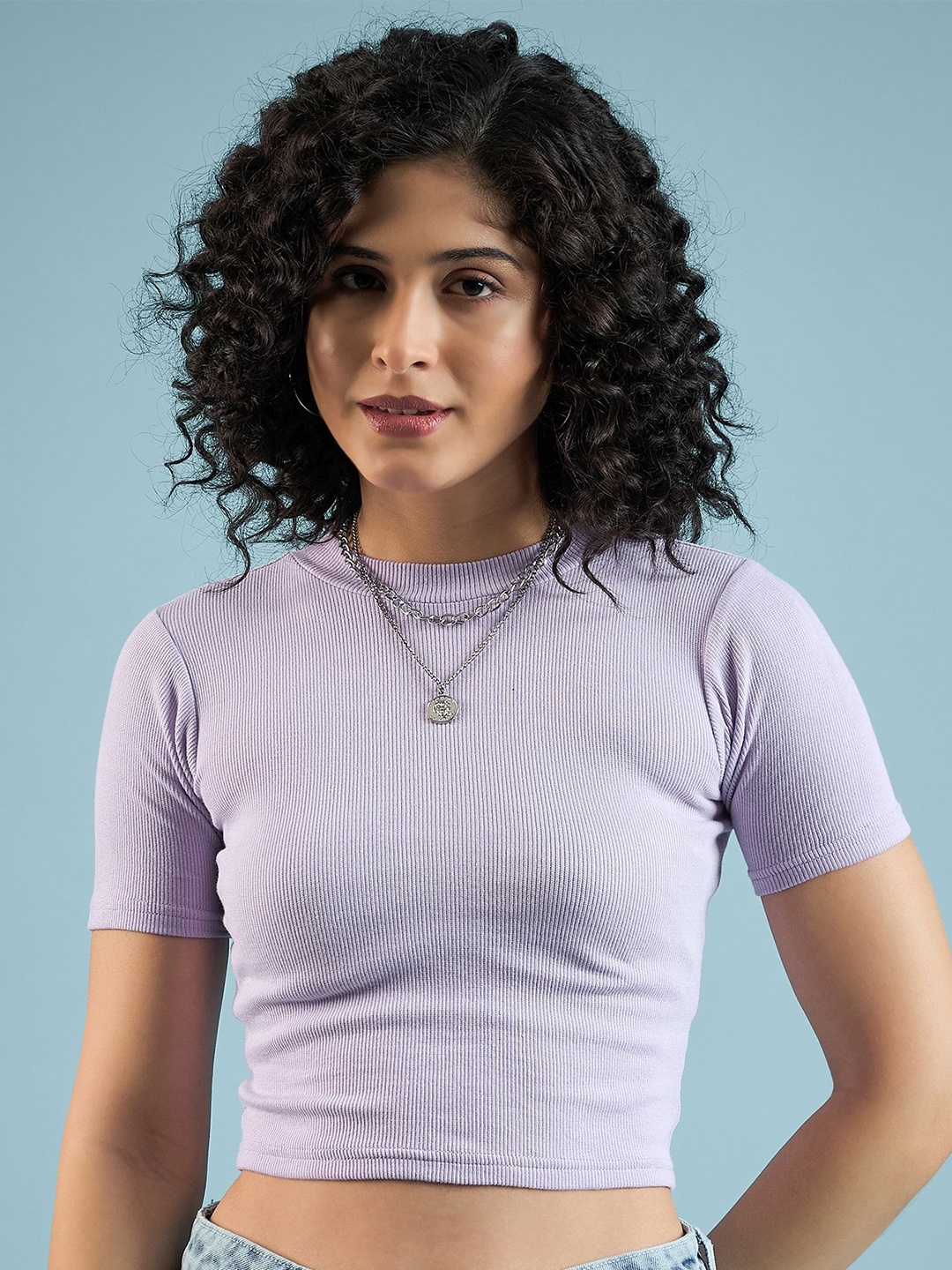 

Mayra Women Round Neck Cotton Tank Crop Top, Lavender