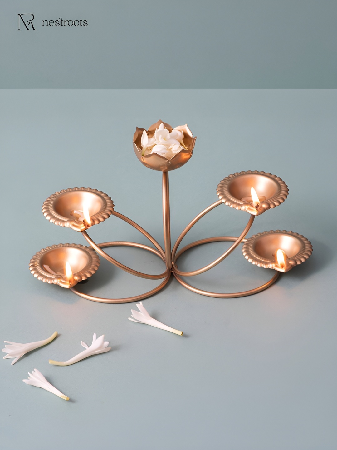 

nestroots Gold Toned Textured Lotus 4 Diyas