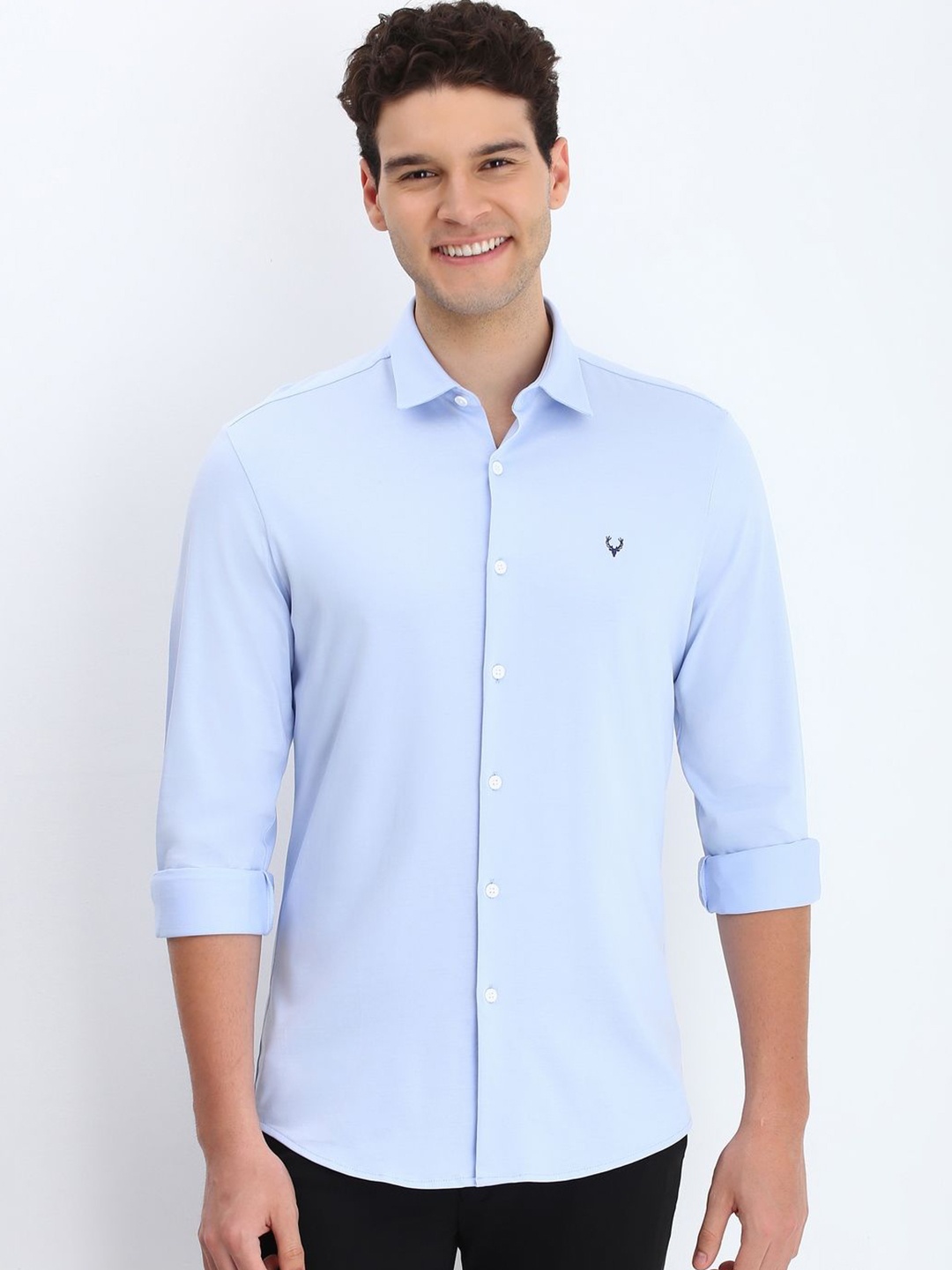 

Allen Solly Men Spread Collar Solid Cotton Casual Shirt, Blue