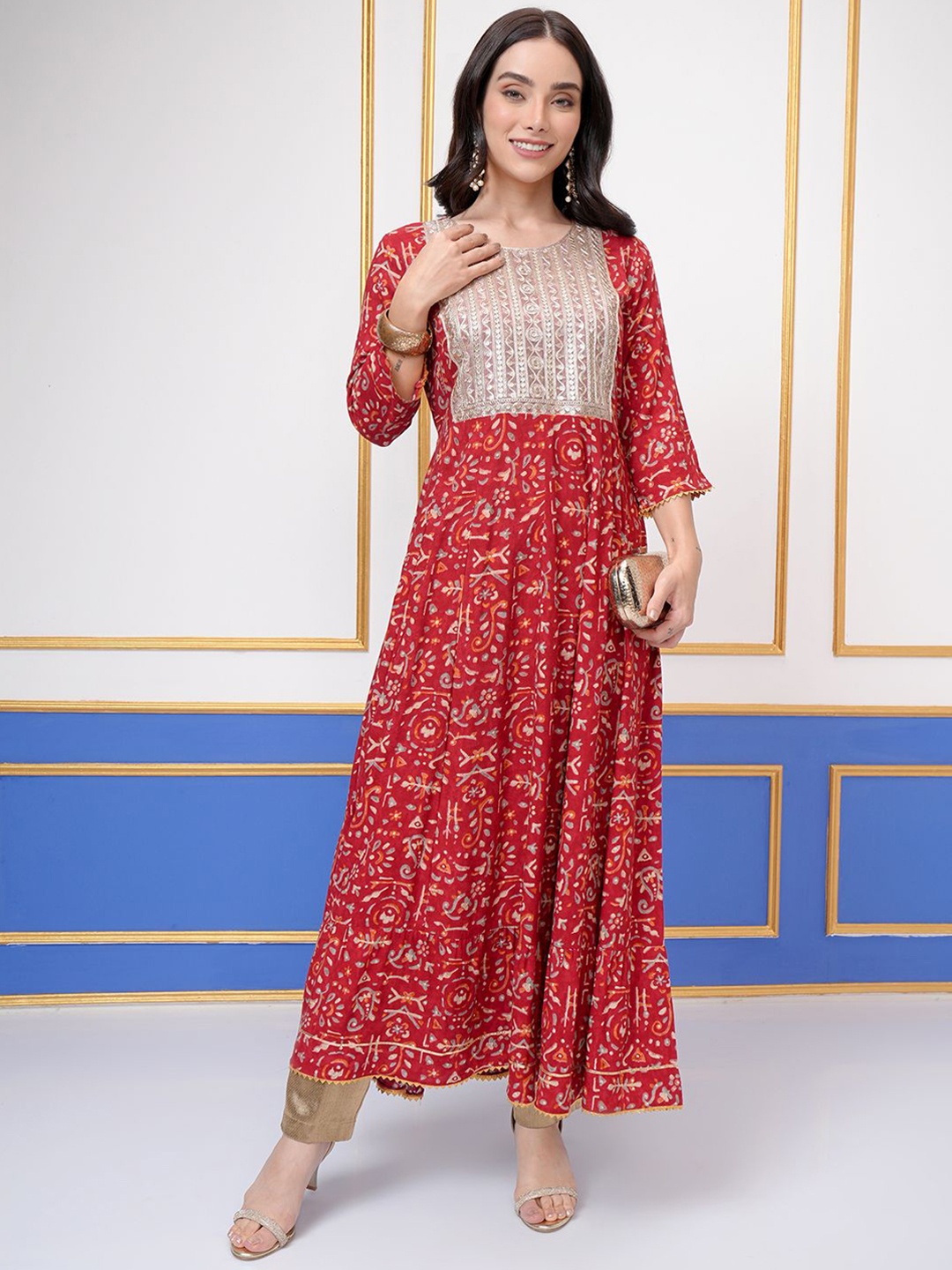 

Vishudh Floral Printed Anarkali Kurta, Red