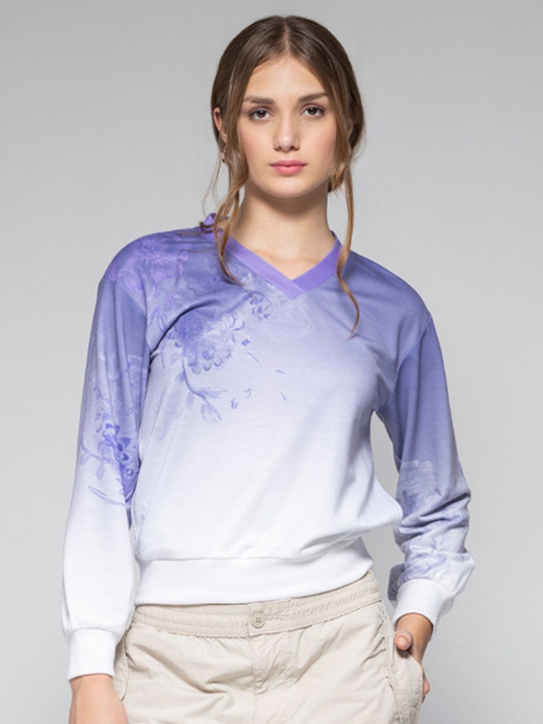 

SHAYE Women Printed Sweatshirt, Lavender