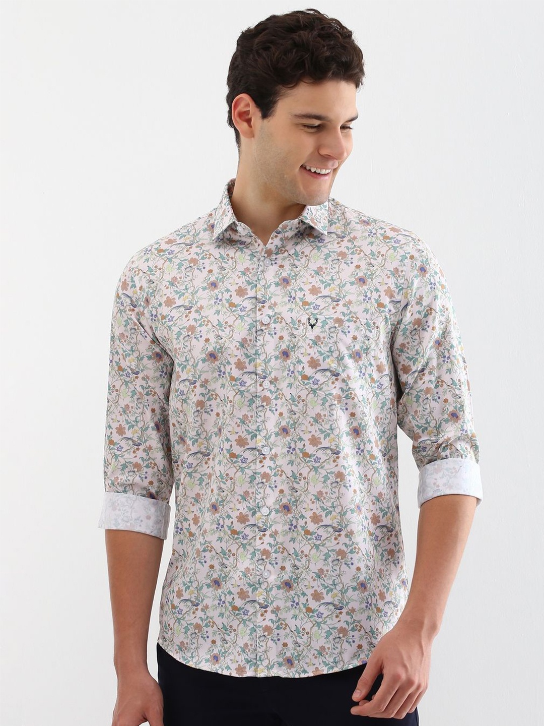 

Allen Solly Men Spread Collar Floral Printed Cotton Casual Shirt, Beige