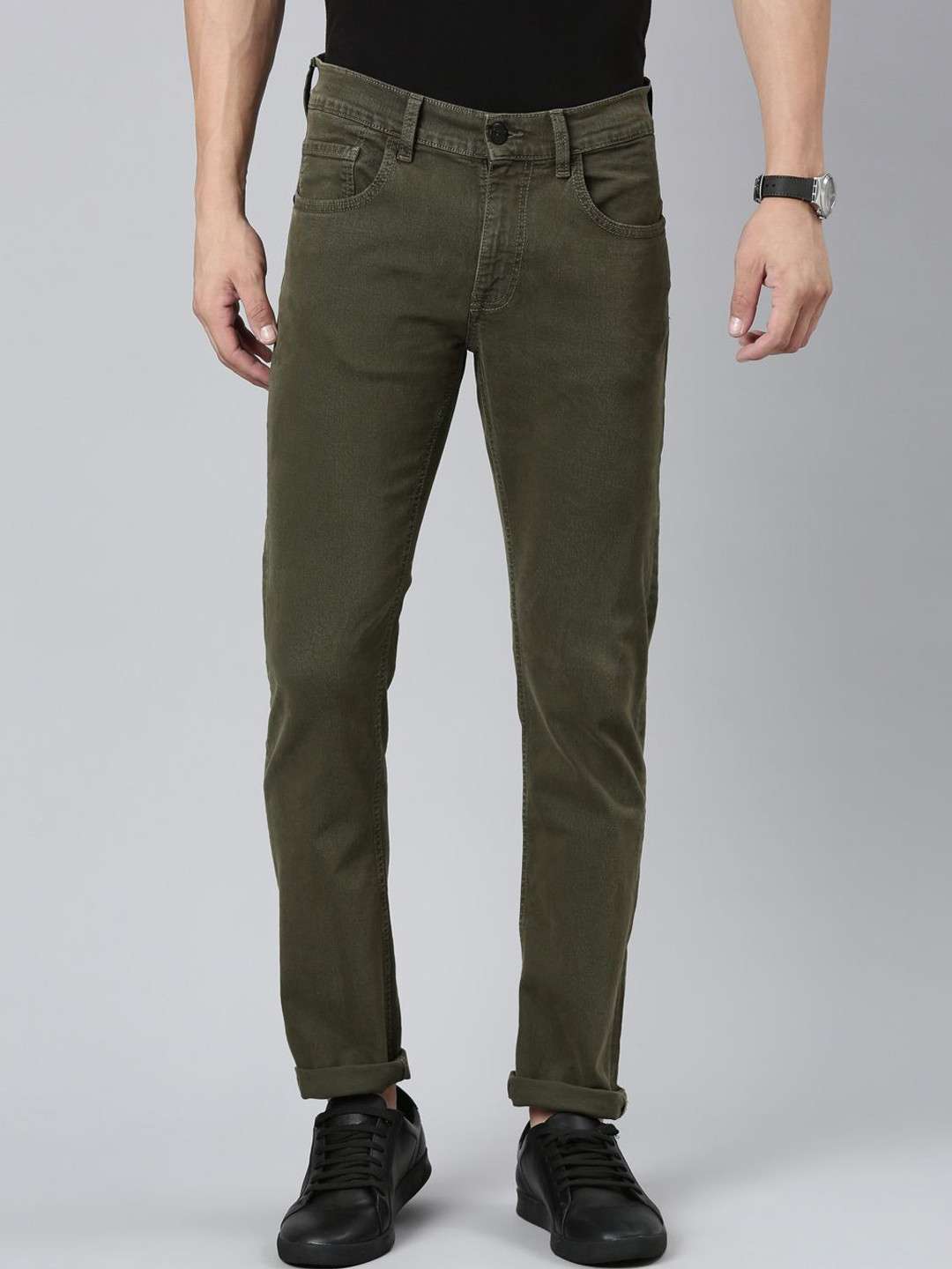 

American Bull Men Mid-Rise Slim Fit Stretchable Jeans, Green