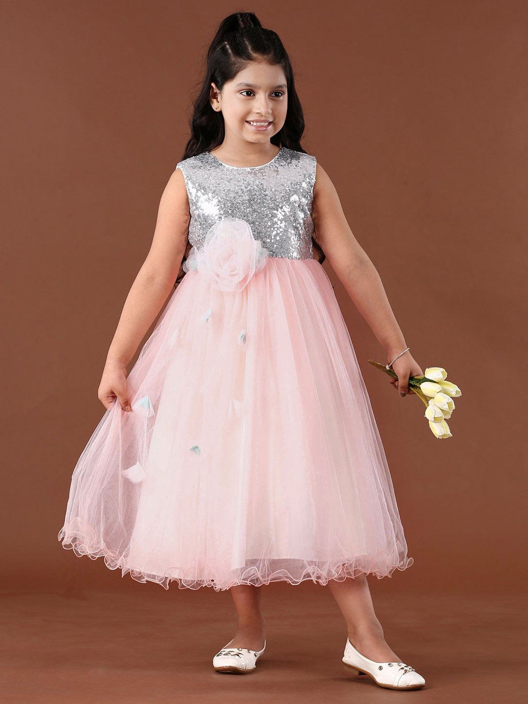 

Mark & Mia Girls Sequinned Fit & Flare Midi Dress, Pink