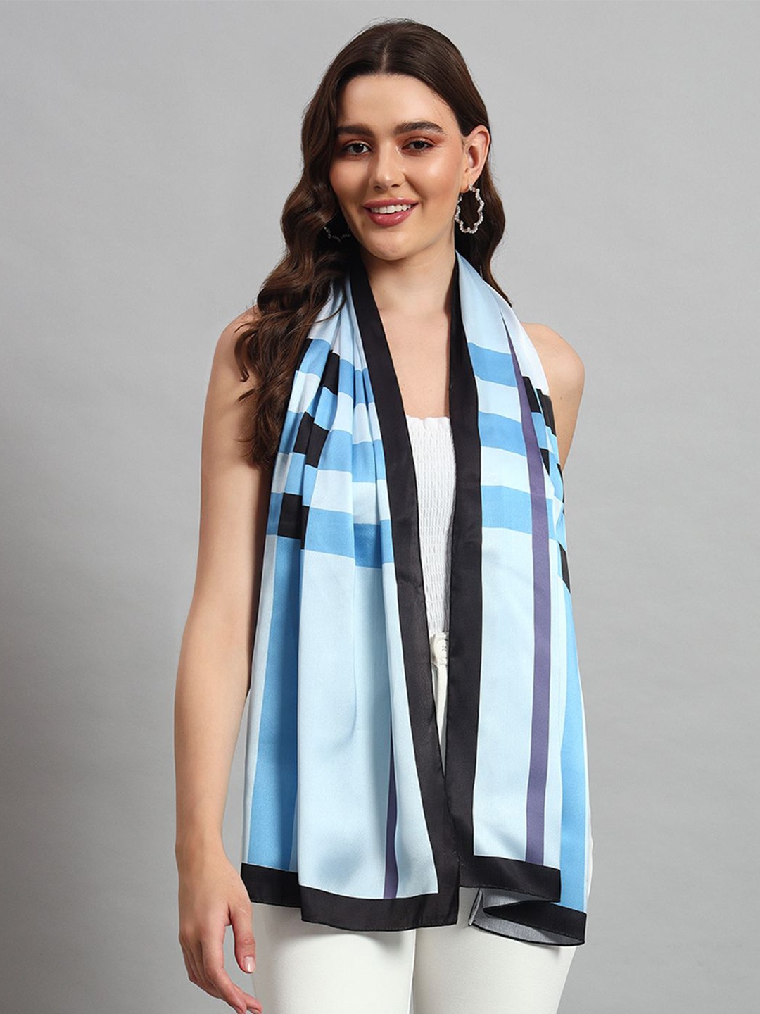 

Ravaiyaa Women Satin Checked Scarf, Turquoise blue