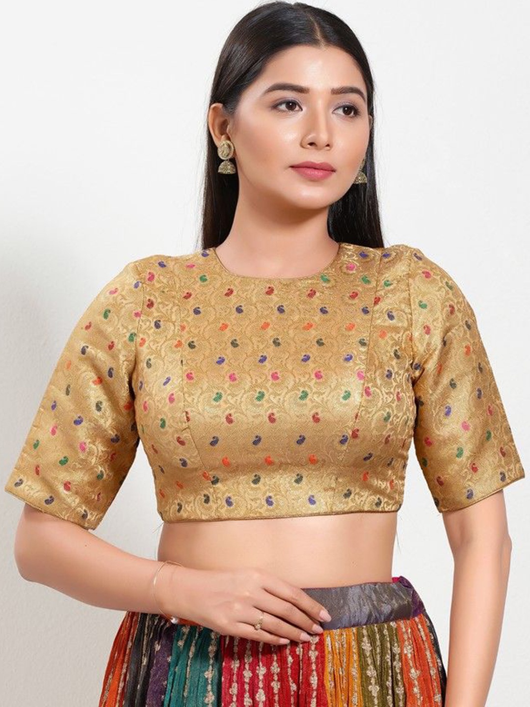 

Mmore Woven Design Saree Blouse, Gold
