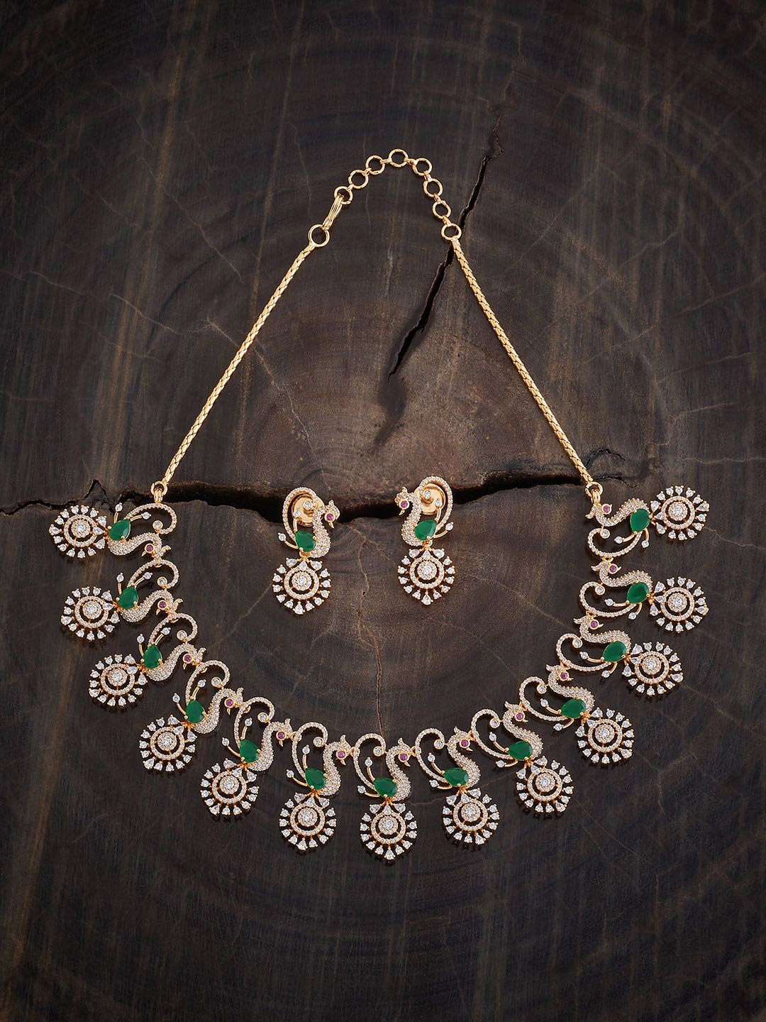 

Kushal's Fashion Jewellery Gold-Plated CZ-Studded Necklace and Earrings