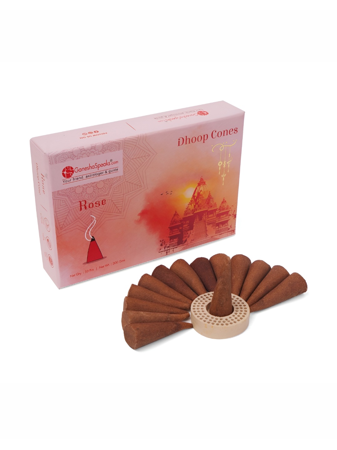 

GaneshaSpeaks Pink 50 Pieces Wood Rose Fragrance Dhoop Cones