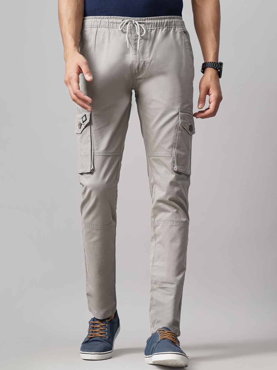 

PAUL STREET Men Relaxed Straight Fit Cotton Cargos Trousers, Grey