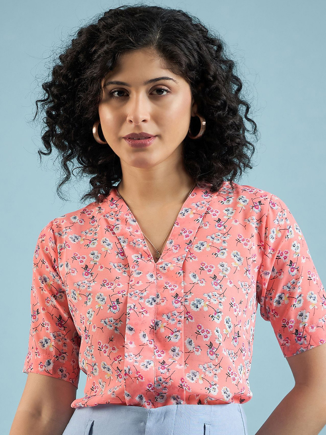 

Mayra Women Floral Printed Cotton Top, Pink